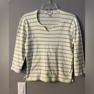 Talbots womens size M green and white striped 3/4” sleeves